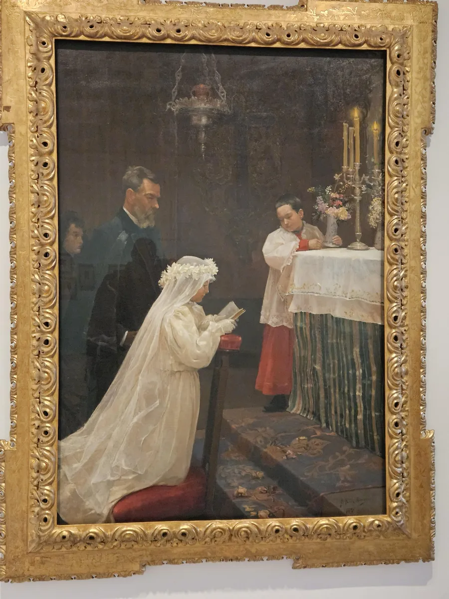Picasso painting First Communion in a gilded frame at the Museu Picasso