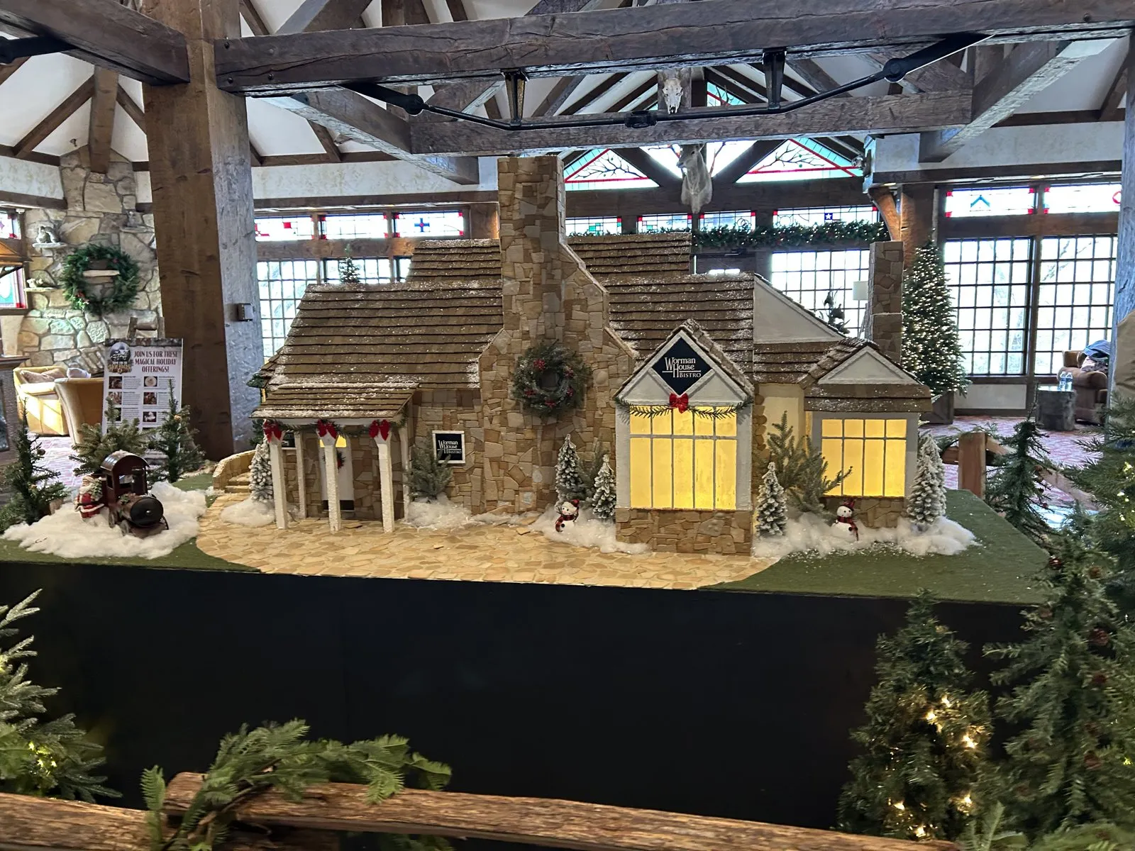 A large gingerbread replica of the Worman House on display in the Big Cedar lobby