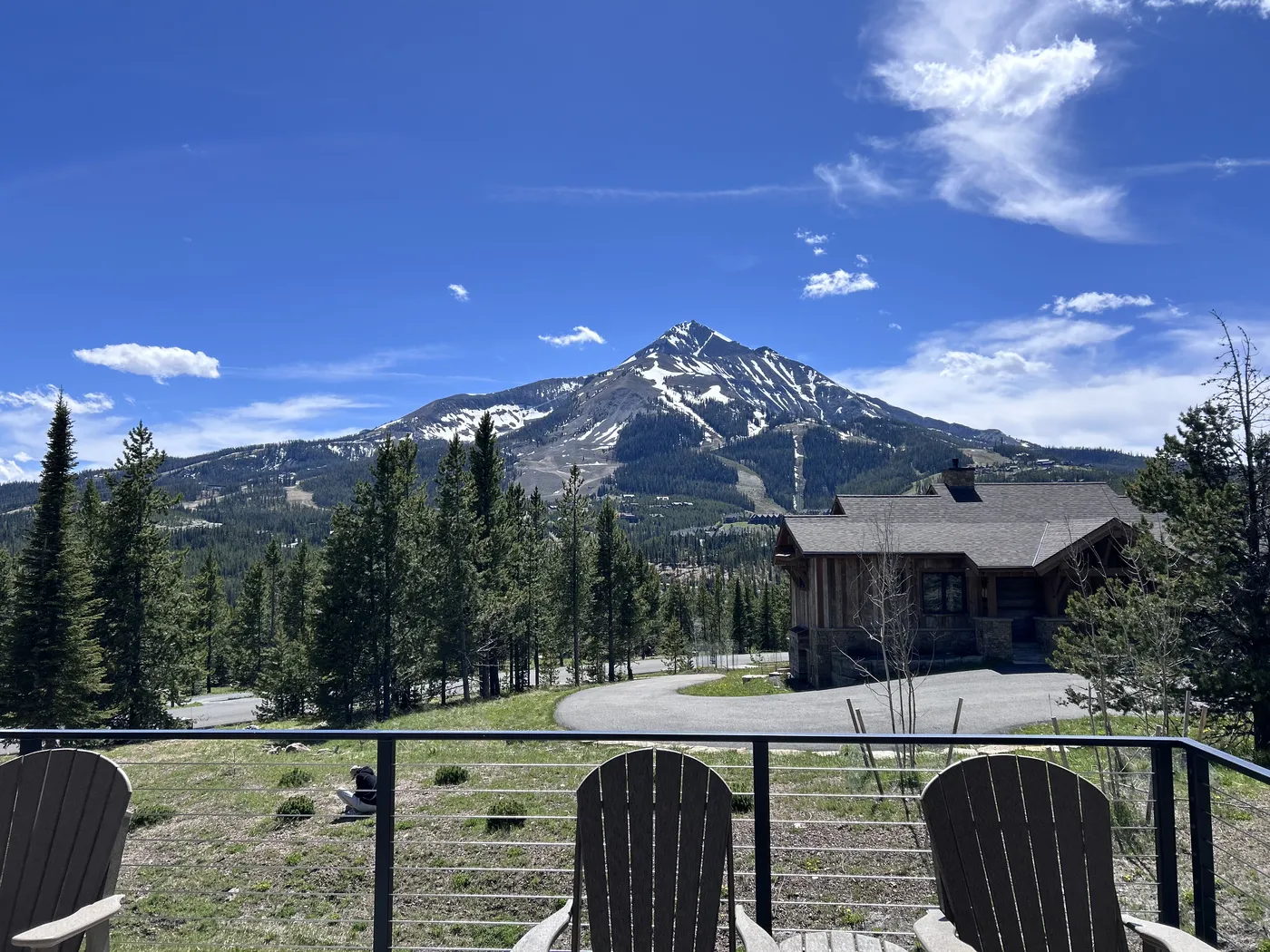 View of Lone Peak from the deck of a rental house in Big Sky, Montana