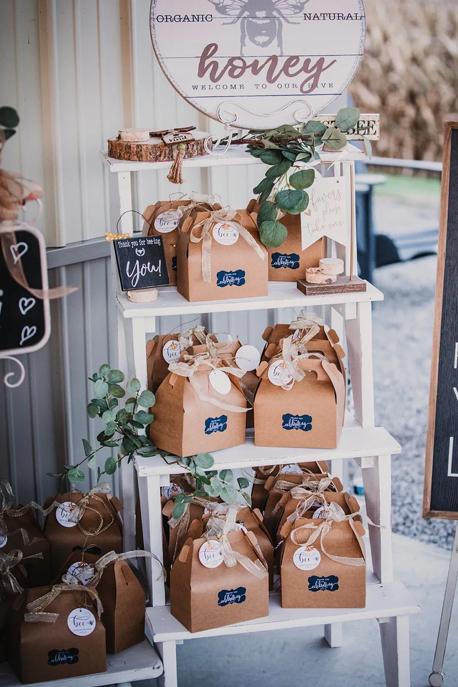 DIY wedding honey favors display