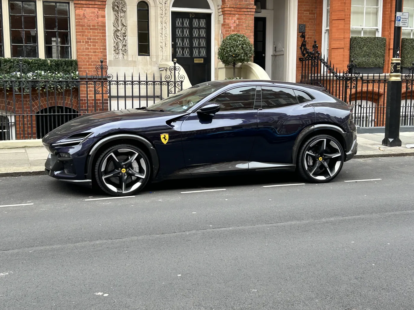 Ferrari parked outside a Mayfair townhouse in London