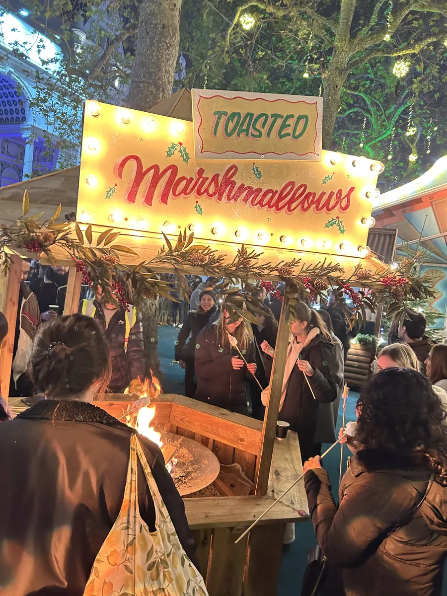 Toasted marshmallows stall at a London Christmas market